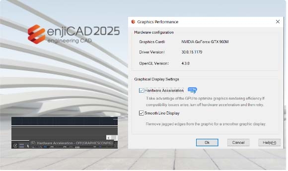 Hướng dẫn cách bật tắt tính năng tăng tốc độ phần cứng trên phần mềm enjiCAD